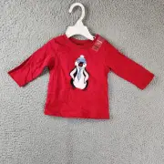 First Impressions Handsome Penguin Cotton T-Shirt Baby Boys 3-6Months Cherry Red