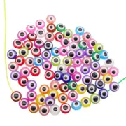 100pcs Hole 1mm Acrylic 10mm Evil Eye Design Loose Beads DIY Making Findings
