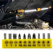 10 Piece Set of Silver and Yellow Colored Screwdriver Bits for Quick Use