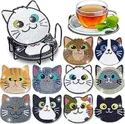 Insnug 10PCs Diamond Painting Coasters Set - Cat Theme Diamond Art Coasters Painting Kits for Kids and Adult Diamond Dots, Arts and Crafts DIY Kits for Adults and Kids Beginners Supplies Gift