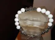 MEN/WOMEN HANDMADE 9" 10 MM WHITE AGATE ONYX BEADED BRACELET