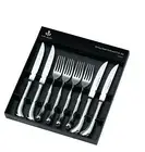 WILKIE BROTHERS Pistol 8 Pc Steak Knife& Fork Set 18/10 Stainless Steel 99701 PI