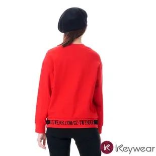 KeyWear奇威名品 蕾絲花片層次設計感長袖上衣-紅色