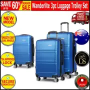 Wanderlite 3pc Luggage Trolley Set Suitcase Cabin Travel TSA Hard Case Bags Blue