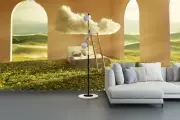Clouds in Valley Flowerbed Self-adhesive Bedroom Wallpaper Removable Wall Murals