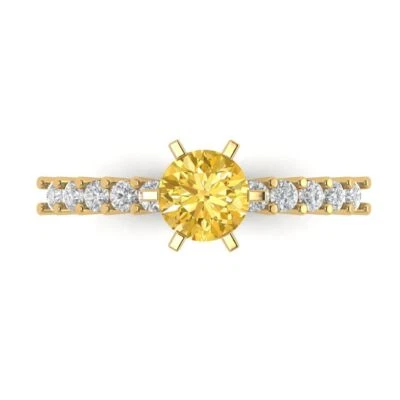 1.05Ct Round Cut Natural Citrine Gold Solitaire with Accents Engagement Ring