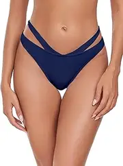 [Colloyes] Women's Adjustable Swim Bottoms High Cut Low Waisted Bikini Bottoms Cheeky Bathing Suit Bottoms
