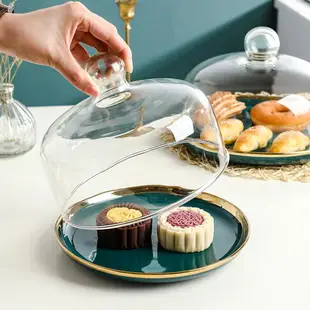 蛋糕罩 蛋糕托盤家用面包水果試吃盤帶蓋子透明玻璃罩甜品盤蛋糕展示托盤 【CM9077】