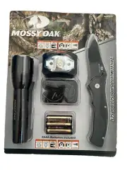 Mossy Oak 3 Piece Tool Headlight, Flashlight, Folding Knife Multi Purpose Tool