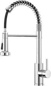 FORIOUS WELS Kitchen Tap with Pull Down Sprayer, Stainless Steel Utility Single Handle Spring Sink, Kitchen Taps for Farmhouse Camper Laundry Rv Bar, Chrome