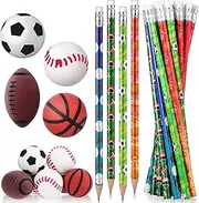 TaoBary 32 Pieces Sport Pencils for Kids Soccer Baseball Football Basketball with Ball Eraser Wooden School Stationery Party Reward Students Teachers Office Supplies(Multi Balls )