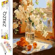 ZRIZQ Paint by Numbers for Adults Beginners,12" Wx16 L Canvas for Painting Kits for Adults in Colorful Box,Paint by Number for Home Wall Art Decor-Window Flowers