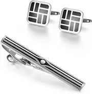 [KUHBDIE] French Sleeve Nail Enamel Tie Clip Black Gift Box Men's Business Tie Clip Cufflink Set