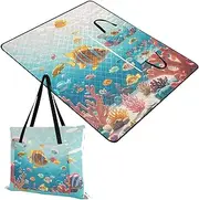 Yoogain Picnic Mat Sandproof Lawn Picnic Accessories Outdoor for Family Spring Gifts Cartoon Cute Colorful Fish Coral 60x80in