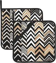 Black White Tan Zigzag Potholders BBQ Pot Holders for Heat Resistant Potholder, Hot Pads,Cooking Baking(2-Pack)
