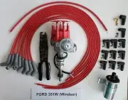 FORD 351W Red Small Cap HEI Distributor+45K Coil+UNIVERSAL SPARK PLUG WIRE+Crimp