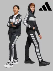 adidas Black/White Seasonal Essentials Tiberio 3-Stripes Fleece Tracksuit Kids (F18440) | $115