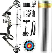 20-70 lbs Compound Bow Arrow Set 12 Arrows Archery Hunting Target Shooting Right Hand Adjustable Beginners Bow Kit,Blackâ€¦