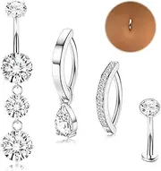[Chriscoco] Belly Button Bars 14G Surgical Stainless Steel Belly Button Piercing Hypoallergenic Clicker Belly Button Ring Silver/Gold Dangly Belly Bars CZ Navel Piercing Jewelry for Women Girls,