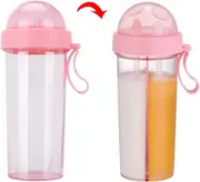 600ml Double Straw Water Bottle, 2 in 1 Child Water Bottle Water Cup for Outdoor Travel(pink)