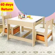 Kids Table and Chairs Wooden Furniture Set with Storage Box