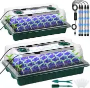 2 Packs Seed Starter Trays High Dome Germination Kit 80 Cells LED Grow Lights