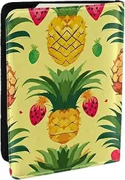 [EdWal] Pineapple Print Passport Cover with Credit Card Holder Leather Passport Case, for Women Men Family ID Travel, Black, One Size