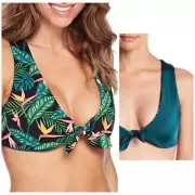 $82 Dolce Vita Jungle Tropical Tie Front Reversible Underwire Bikini Top Large