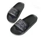 BALENCIAGA SLIDE SANDALS BLACK NLACK SLIDE LEATHER BB LOGO UNISEX SIZE 35 - 22cm