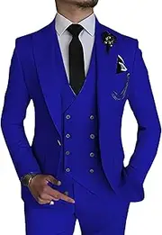 [JEShifangjiusu] 3 Pieces Tuxedo Blazer for Men 1 Button Elegant Slim Fit Single Breasted for Prom Wedding Party Stylish Suit Dress Set Vest Pants, Blue1, XS