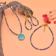 Kyanite Rondelle Beads Amazonite Fancy Shape Chain 925 Silver Necklace Set