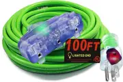 10 Gauge Triple Tap Extension Cord 100 Ft Lighted Ends 10/3 Contractor Grade 100