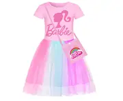 Girls Kids Short Sleeve Print Tutu Mesh Tulle Princess Dress with Shoulder Handbag Party