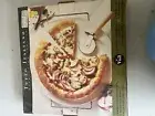TUTTO ITALIANO 3 piece PIZZA STONE SET 13" round stone, serving rack, cutter