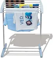 Deetto Stainless Steel Single Pole 7 Bars Towel Holder Clothes Drying Stand Foldable Cloth Racks for Drying Clothes Balcony Bathroom Home Cloth Drying Stand Stand Indoor and Outdoor, Drying Holder