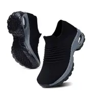 Nevenka Womens Walking Shoes Arch Support Comfort Mesh Non Slip Sneakers-Black