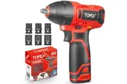 TOPEX 12V Cordless Impact Wrench with 3/8-Inch Chuck, Torque Max 120 N.m, 6 Sockets