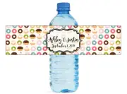Donut Pattern Wedding Birthday Party Kids Engagement Water Bottle Labels