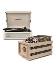 [Crosley] Voyager Turntable Dune + Bundled Record Storage Crate in Oatmeal