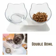 Double Elevated Cat Dog Pet Bowl Tilt Food Water Feeder Raised Lifted Stand