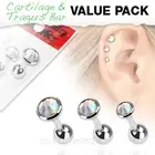 3 Pcs Value Pack of Assorted Steel Tragus Bar with Flat Aurora Borealis Gem Top