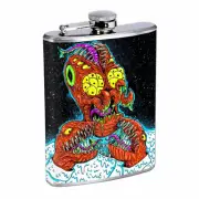 Creepy Cartoon Zombie Em4 Flask 8oz Stainless Steel Hip Drinking Whiskey