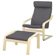 POÄNG armchair and footstool, birch veneer/Skiftebo dark grey