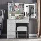 Vanity Makeup Desk Set with LED Lighted Mirror, White Dressing Table Set & Stool