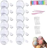 12pcs Milky Blank Skins Empty Stress Ball DIY Kit, Vacuum Squishy Pressure Ball DIY Kits with Stress Ball Skin Base, Lid, Glue, 12 Colors of Ultra-Light Clay (Transparent,5cm)