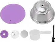 Stainless Steel Refill Coffee Capsules Set,Convenient and Practical,Great for Home or Office Use,Includes Brush and Measuring Spoon (Purple)