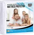 Waterproof Mattress Protector King Size, Premium Terry Mattress Cover Fitted