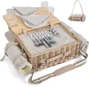 Mutifunctional Wicker Picnic Basket Set for 4 with Blanket and Picnic Table, Ins