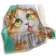 Funny Cat Prints Goofy Face Cute Ginger Kitten Throw Blanket