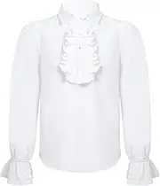 [iiniim] Kids Boys Long Sleeve Lapel Collar Lace Cuffs Button Front Shirt Top Renaissance Halloween Cosplay Costume Tops